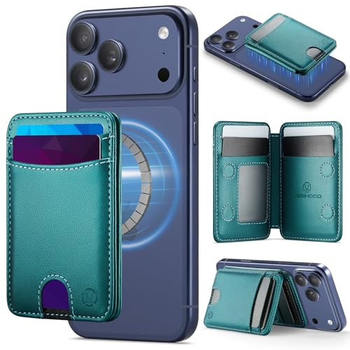 XMTON für MagSafe Wallet, 6 Kartenhalter mit RFID Schutz, Leder Geldbeutel‌ mit Ständer, Slim Magnetische Portmonee‌ für iPhone 17/16/15/14/13/12 Serie und für Pixel 10/Pro/Pro XL/Pro Fold, Green