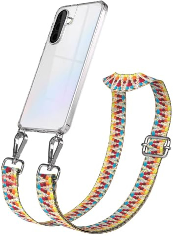EAZY CASE Handykette - Verstellbares Taschenband kompatibel mit Galaxy A36, Schulterriemen, Handykordel mit Silikon Hülle, Umhängetasche, Regenbogen Silber