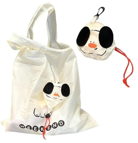 KASESSS 2 stycken shoppingväska vikbar med hundmotiv, återanvändbara shoppingpåsar, lätt bärkasse, tvättbar vikbar väska miljövänliga shoppingkassar med krokar för dagligt inköp