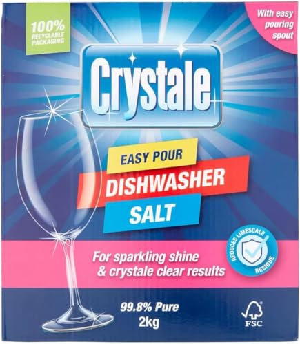 Crystale Dishwasher Salt for Dishwashers and Water Softeners, Enhance Cleaning Results, Streak-Free Glassware Easy-Pour Box 2kg (PACK OF 1(2KG))