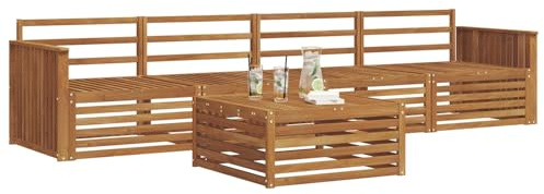 vidaXL Outdoor-Sofagarnitur 5 pcs Natur, Gartenlounge, modernes Outdoor-Sofa, Sitzmöbel für die Terrasse, langlebige Komfort-Einheit