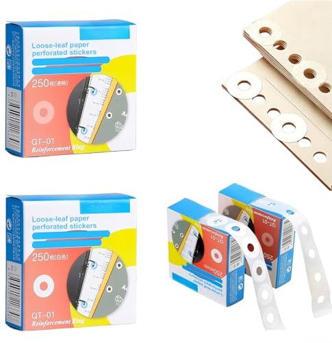1000PCS Hole Punch Reinforcers Stickers, Paper Hole Reinforcement Rings for Ring Binder Pages, Self Adhesive Hole Punch Stickers Set, 250PCS per Box, 2 White and 2 Transparent for Office School