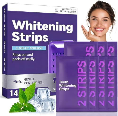 14 Strisce Sbiancanti Denti Professionali, Rimuove Macchie Profonde, Piccolo & Portatile per Quotidiano & Viaggi, Rimuove Macchie Caffè/Vino, Sbiancamento Rapido a Casa e in Viaggio