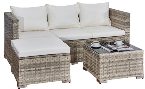 rattanstar 4 Seater Rattan Garden Furniture Sets, Outdoor Corner Sofa Set