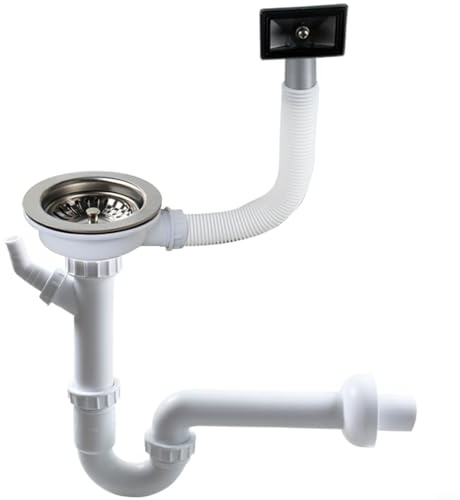 Glewi Abflussrohr für Küchenspüle, mit U-Biegung, Anti-Geruchsverschluss, 40 mm, PP, PVC, Edelstahl, Abflussrohr für Geschirrspüler, Waschmaschine, Weiß