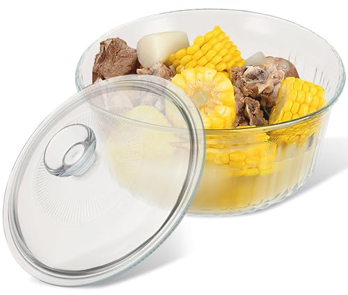 MOLUCKFU Cacerola Redonda de Vidrio de Borosilicato 1,6 L con Tapa Hermética, No Retiene Grasa, Apta para Horno y Cocina