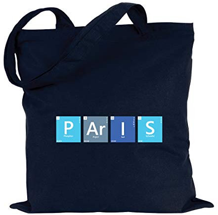 JUNIWORDS Jutebeutel - Periodensystem Worte - Wähle ein Motiv & Farbe - Paris Farbe: Marine Blau