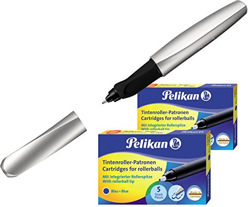 Pelikan 947432 Twist (Silber, 2er Set Tintenroller + 10 Patronen)