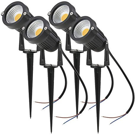 aulyun 4PCS Foco Proyector Exterior Foco COB LED con Estaca Lámpara Luz de Camino IP65 220V 5W LED Bombilla Exteriores para Jardín Aire Libre Césped Patio Blanco Cálido