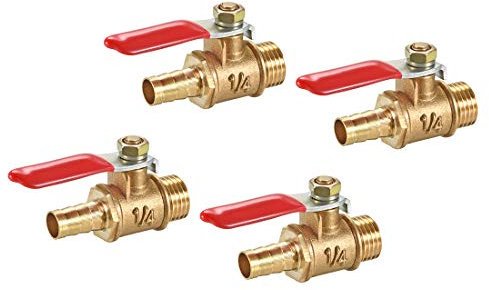 sourcing map 4Stk Messing Luft Kugelhahn Abschalten Schalter 1/4 NPT Außengewinde zu 5/16 Schlauchstutzen