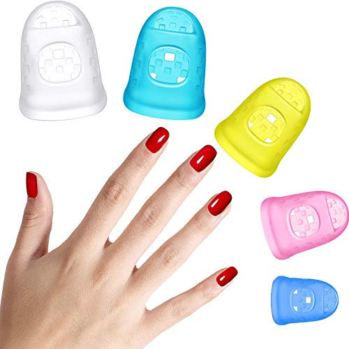 40 Pieces Guitar Fingertip Protectors Silicone Finger Guards Anti-Slip Finger Protection Covers Caps for Stringed Instruments Guitar Mandolin Bass Counting Sewing, 5 Sizes (Mixed Colors)