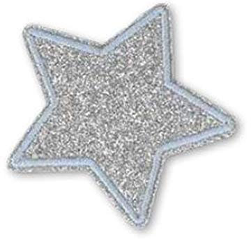 Kleiber Bügelbild Patch Applikation zum Aufbügeln Stern Glitzer Silber 5,0 cm