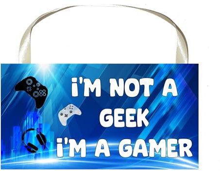 Novelty Gaming Sign Plaque - I'm Not A Geek I'm A Gamer (XBOX) - Gamer Gifts For Son Brother Boys Bedroom Christmas – Gift Present Wall Door MDF Sign Cute Custom