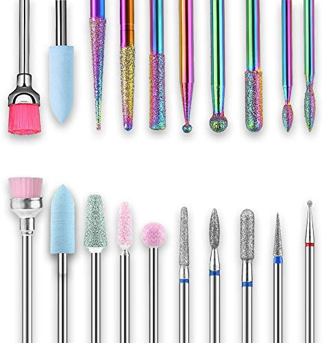 R Remember ME Nail Drill Bits Set - Diamond Efile Nail Bit for Acrylic Nails,Cuticle Clean File Bits Remove Gel Nail Bits Nail Drill Bits 3/32 Inch (20Pcs Russian Cuticle Drill Bit Set)