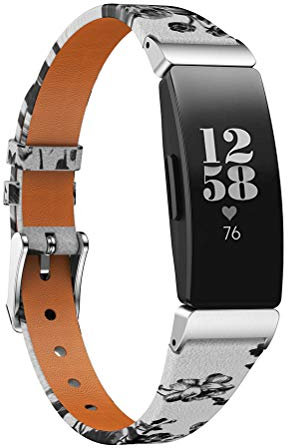Chofit Armbänder kompatibel mit Fitbit Inspire 2 Armband, superweiches schlankes Leder-Ersatzarmband mit Blumenmuster für Inspire 2/Inspire/Inspire HR Fitness-Tracker (weiß)
