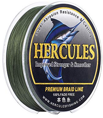 HERCULES Farbechte Geflochtene Angelschnur, 1000m PE Geflochtene Schnüre, 4 Stränge Multifile Angelschnur, 20lb Test für Salzwasser und Süßwasser, Grün, 20lb, 1000m