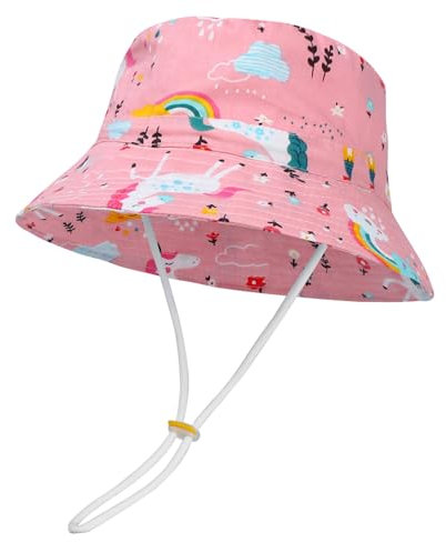 MASOCIO Cappellino Neonata Bambina Estivo Sole Cappello Bambini Bimba con Sottogola Regolabile età 2 3 4 5 6 Anni Rosa