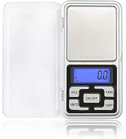 Báscula Digital de Precisión, Báscula portátil de Bolsillo, Pantalla LCD Retroiluminada, Precisión con Función de Tara, Acero inoxidable, Mini balanza para joyería, cocina, pastillas, infusiones