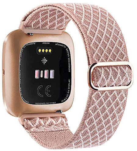 Vancle Elastische Armband Kompatibel für Fitbit Versa/Versa 2/Versa Lite, Verstellbares Nylon Dehnbar Ersatzarmband (#Rosa)