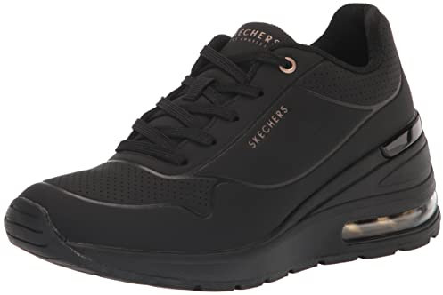 Skechers Femme Million Elevated Air Basket, Black Durabuck, 36.5 EU