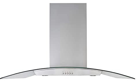 90cm Island Cooker Hood Kitchen Chimney Extractor Fan, Curved Glass In Brushed Stainless Steel, Ceiling Mounted - SIA ICH90SS