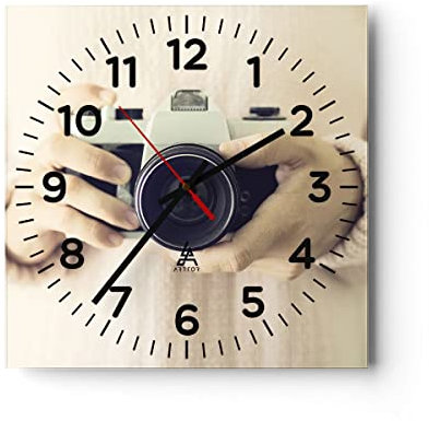 Modern Wanduhr Die Kamera Retro Fotografie 30x30cm Quadrat Klein Wand Uhr Glas Analog Zimmeruhren Küche Büro Wohnzimmer Glasuhr Wall Clock Dekoration Design Wanddekoration Küchenuhr C4AC30x30-4930
