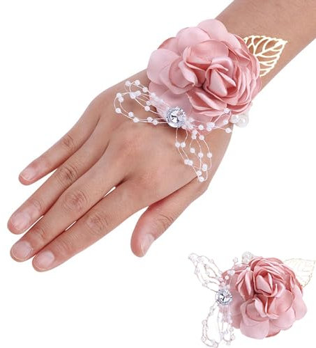 TAIANJI Rose Handgelenk Blume Hochzeit Rosa 2 Stück Handgelenk Blume Boutonniere für Braut, Abschlussball, Hochzeit