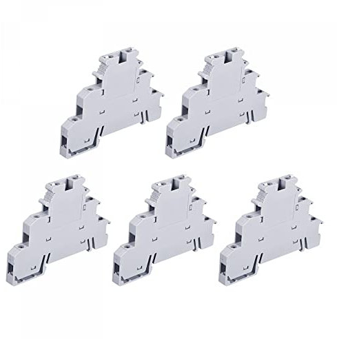 sourcing map Paket von 5 DIN Schienemontage Dreistufig Schraubbare Klemmleisten DIKD1.5 Grau