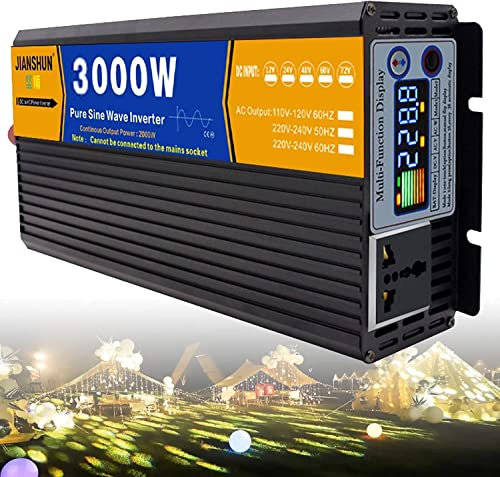 3000W 4000W 5000W 6000W 8000W Convertisseur Pur Sinus DC 12V/24V/48V/60V/72V à AC 220V/230V Power Inverter Prises AC Transformateur Onduleur pour RV Voiture de Camion (3000W,48V)
