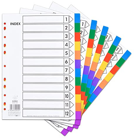 Chstarina 5 Set 12-teiliges Register für Ordner A4, Trennblätter für Ordner A4, Ordner Trennblätter, Register Din A4 aus PP