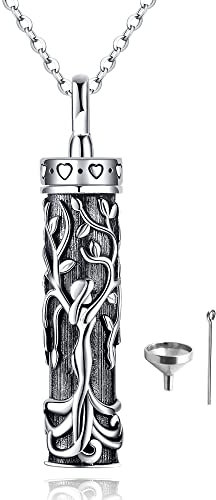 Fryneauy Tree of Life Urn Necklace Cylinder Bar Urn Necklace for Ashes 925 Sterling Silver Family Tree Keepsake Necklace Keepsake for Ashes Memory Keepsake Cremation Jewellery for Women