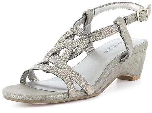LONDON FOG Macey Damen-Sandalen mit Keilabsatz, Platin, 39 EU