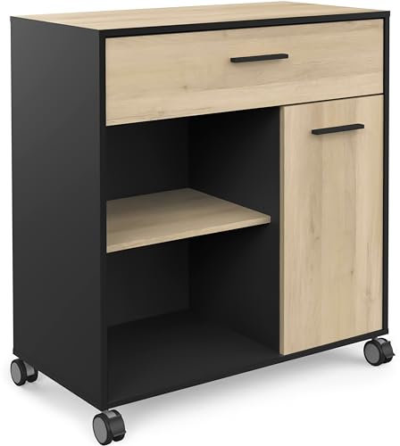 habeig Küchenwagen 4294 Singleküche Küchenregal Küchentrolley Küchenschrank Küche Schrank Vitrine (Schwarz/Kronberg-Eiche, 91x81x40 cm)