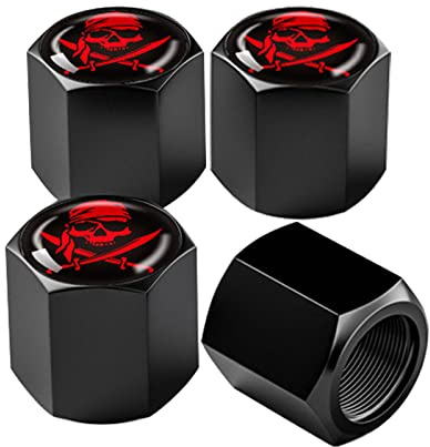 Ajxn 4 Pack Skull Car Wheel Tire Valve Stem Caps Airtight Dust Proof Covers Universal Tire Air Valve Caps for Cars, Trucks, Bicycles, Car Accessories for Men and Women (Red Scarf Skull #29)