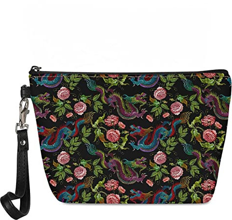 Kuiaobaty Damen-Kosmetiktasche für Handtasche, Mädchen, Make-up-Tasche für Geldbörse, Reisen, Kulturbeutel, Organizer, Orientalischer Drache Floral, Taschen-Organizer
