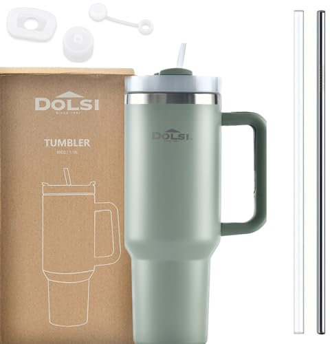 40oz Tumbler with 2 Straws, Leakproof Kit & Handle - Insulated Travel - UK Company - Water Bottle Thermal Cup Keeps Drinks Hot & Cold - Perfect for Gym & Office