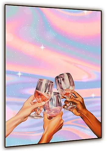 Funky Pink Cocktails Clink Wandbild Room Decor | Preppy Party Cocktails Cheer Bar Cart Decor | College Apartment Cocktail Poster Decor | 30,5 x 45,7 cm, ungerahmt