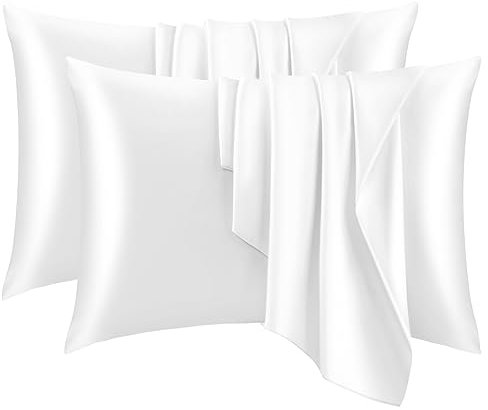 WOLTU 2er Set Satin Kissenbezug 50 x 70 cm, Premiun Kopfkissenbezug weiche ähnlich wie Seidenkissenbezug, Kissenhülle Haar- und Hautpflege Seidig mit Reißverschluss, Weiß