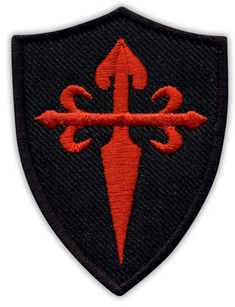 Patchion - Rotes Kreuz des Heiligen Jakobus auf dem schwarzen Schild - Aufbügeln - Mittel - Schwarz - Religious - Embroidered Patch - Aufnäher
