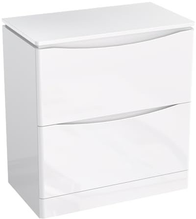 INOBA home 80 cm Badezimmerschrank mit Aufsatz, Weiß Hochglanz Schrank für Waschtischaufsatz, Freistehender Badezimmerschrank, Waschbeckenunterschrank Soft Close Schubladen ORO Kollektion