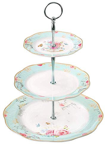 3 Tier Porcelain Bone China Stylish Cactus Plate Stand Dessert Display Cookies Dish Food Rack - Light Blue