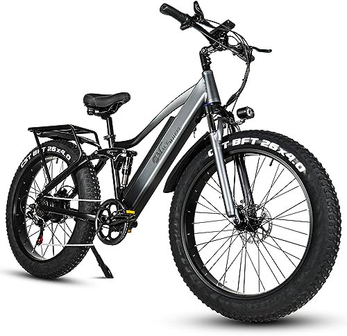 Skivogr 26 Vollfederung Elektrofahrräder Citybike, MTB Ebike mit 4 Zoll Fettreifen, 48V 17Ah Batterie, 7 Gang Getriebe, LCD-Farbdisplay, Hydraulische Scheibenbremsen, E Fat Bike für Herren Damen