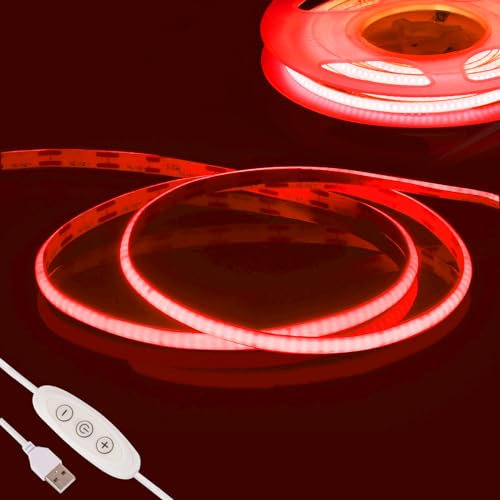 Rosso COB Striscia LED Camera,Fosingut 5v 2m USB Luci LED TV Retroilluminazione Intelligente Dimmerabile 960 LEDs CRI90 catena luminosa a Strisce LED Adesive per Cucina Sottopensile, Armadio,PC,Mirror