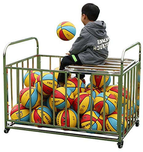 Extra Large Ball Cage on Wheels, Heavy Duty Basketball Storage Hopper with Lid, Sports Equipment Organizer Cart for Gym Home Garage