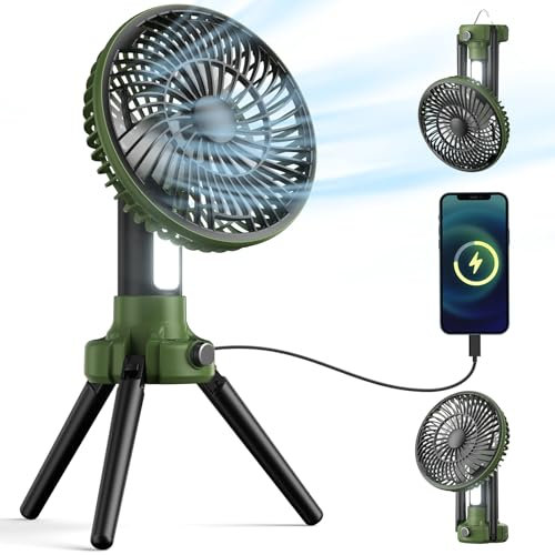 VOSFEEL Ventilatore da Campeggio, 10400 mAh Ventilatori da Tavolo con Luce LED, Ventilatore Portatile Ricaricabile USB Silenzioso Fan per Casa Esterno Campeggio (27.5 * 21 * 16.5cm)