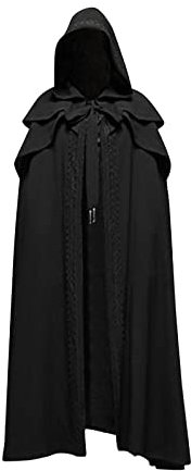 Schwarzer Umhang Herren Unisex Kleidung Kostüme Magier Mittelalter Kapuzenumhang Costume Ritter Cosplay Doppelseitig Umhang Mantel Jedi mit Kapuze Kostüm Cape