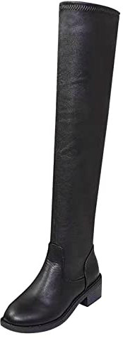 Stivali classici da donna con tacco grosso sopra il ginocchio stivali da donna in pelle spessa stivali alti sopra il ginocchio per donna polpaccio largo, Nero , 39.5 EU