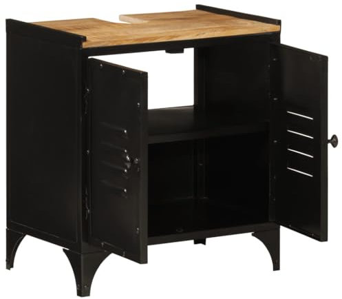 HETFTJN Bad Möbel Modern Set Badezimmer Set Waschtischunterschrank Hochschrank Badezimmer - Waschbeckenunterschrank 55x35x60 cm Eisen und Massivholz Mango für Badezimmer Toilette Gästezimmer Hotels