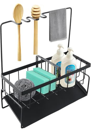 volumoon Organizador de Lavado, Soporte para Esponja, con Bandeja Autodrenante, Organizador de Esponjas de Fregadero, Soporte Multifuncional para Fregadero