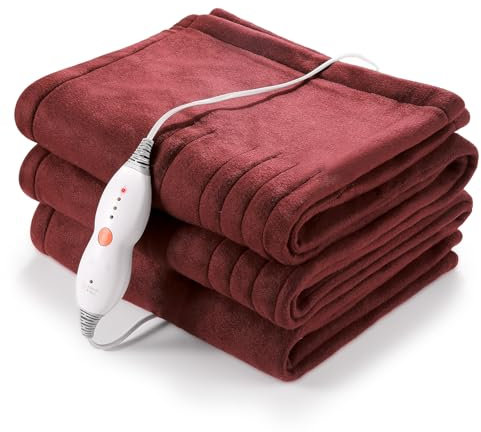 CURECURE Electric Blanket Heated Blanket Throw, Large 130 x 180cm Soft Blanket for Full Body Warming with 6 Hours Auto-Off & 4 Heat Settings, and Machine Washable, for Home Office Use (Red)